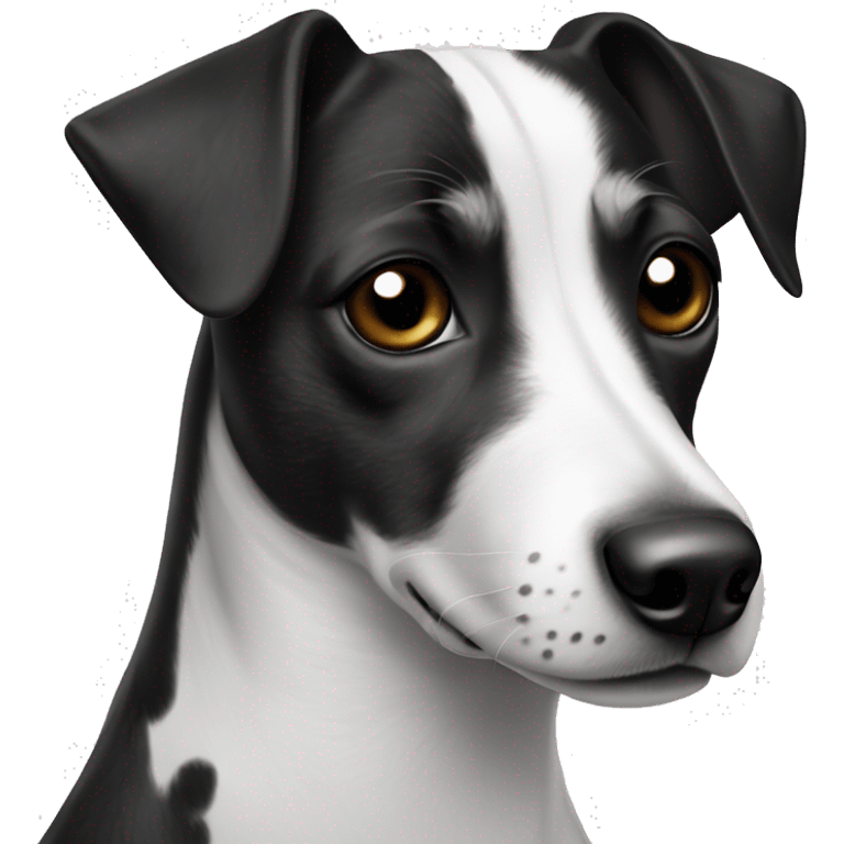 Jack Russell with a black head and a white spot on his nose and forehead, and a body in black and white spots emoji