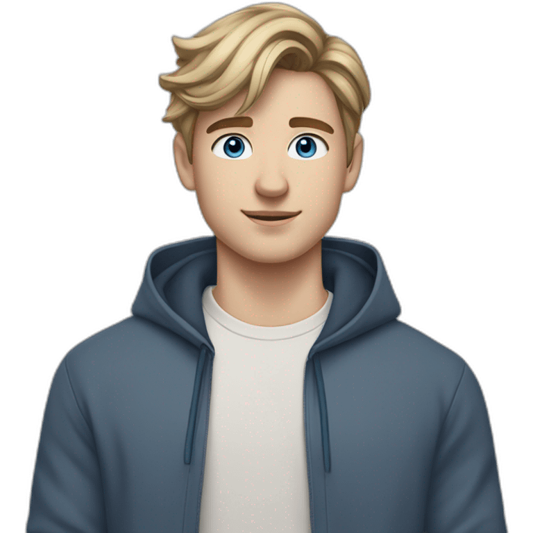 Man, 21 years old, darkblonde hair, left ear piercing, wearing AirPods in ears, blue eyes. emoji