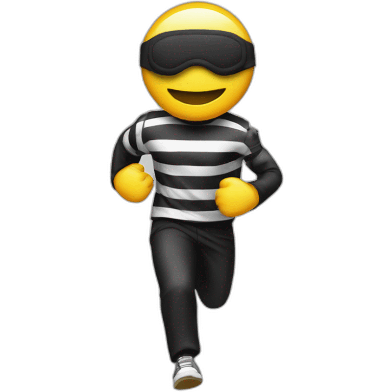 running-with-a-eye-mask-and-a-bag-of-money-on-his-back-and-wearing-black-and-white-striped-clothes-and-black-pants emoji