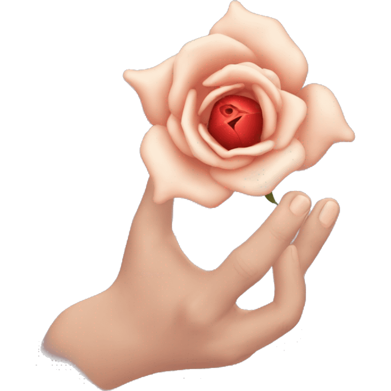 An image of a hand with a large rose thorn stuck in the skin, causing a slight distortion around the wound emoji