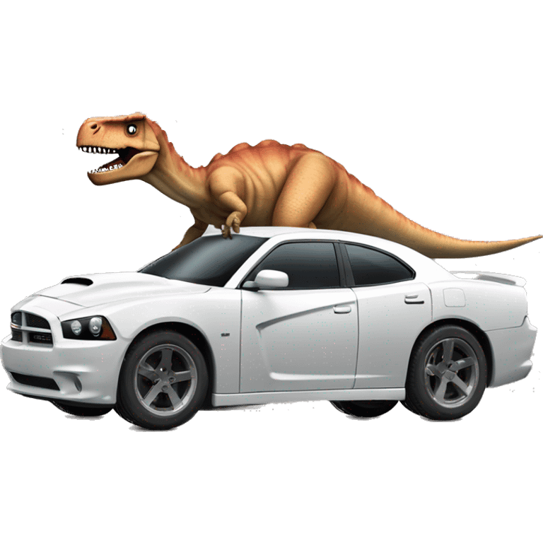 A dinosaur that looks like Vin Diesel in Fast and Furious driving in a Dodge Charger with a monster who looks like Paul Walker emoji