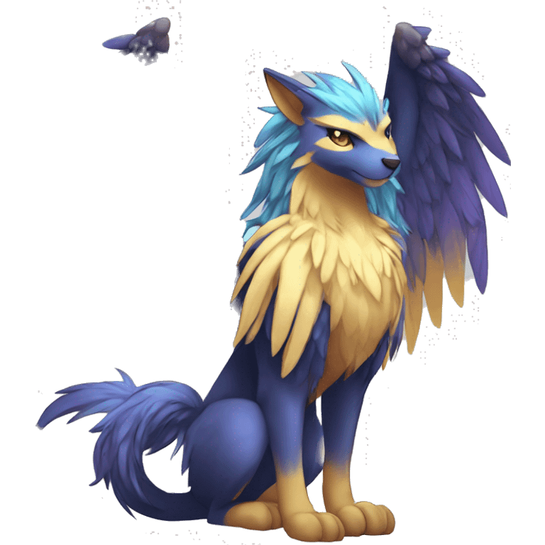 Anthro Sona Cool Edgy Cute Legendary Colorful Shy Winged Shiny Fakemon-Fantasy-Creature With Long Hair-Mane Full Body Detailed High Quality emoji