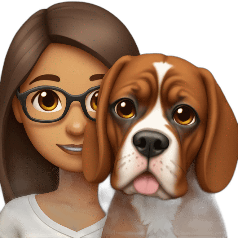 indian girl with long hair in specs with french mastiff on her lap emoji