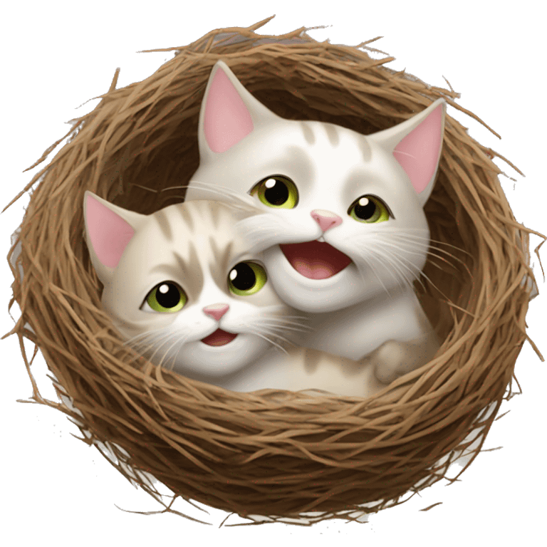 two happy cats in a bird's nest emoji