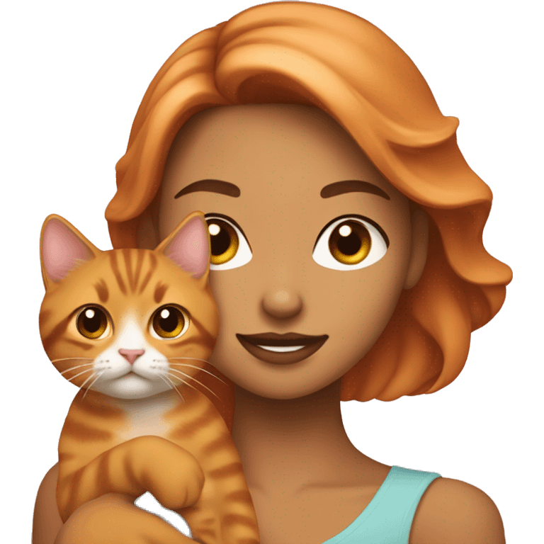 pretty woman holding tabby orange cat emoji