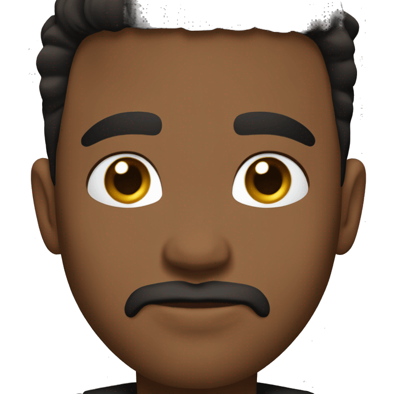 casual portrait of a brown male in black shirt with gold chain and short black hair with a fade, light stubble goatee, and dark brown eyes emoji