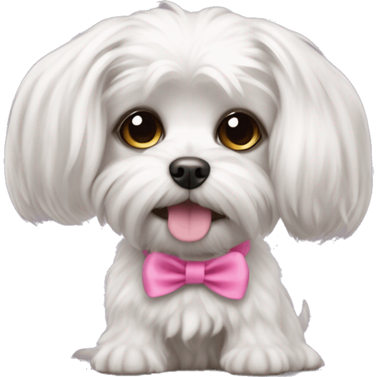 small dog maltese lapdog with long ears and tail with pink elastic band  emoji