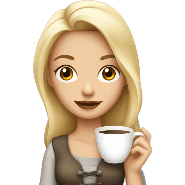 blonde girl with a cup of coffee in old mani style emoji