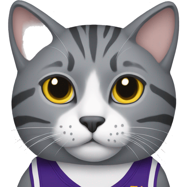 Grey Cat wearing lakers jersey  emoji