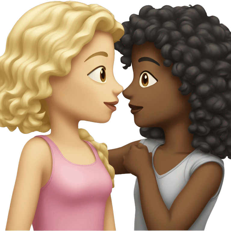 blonde girl kissing girl with dark curly hair  emoji