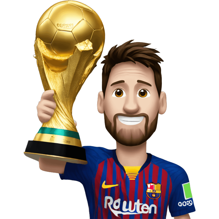 Messi con la copa del mundo y su cara tenga una cabra emoji