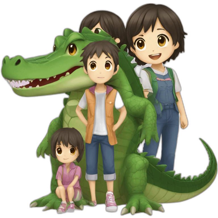 Anime crocodile and two children emoji