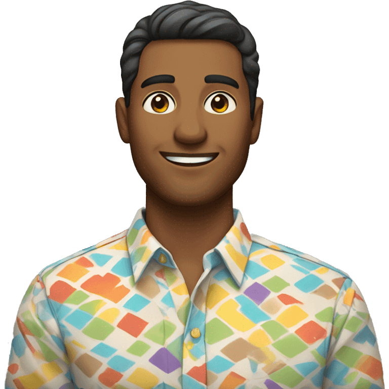 brown Man in Fitted button-up shirt with bright pattern emoji