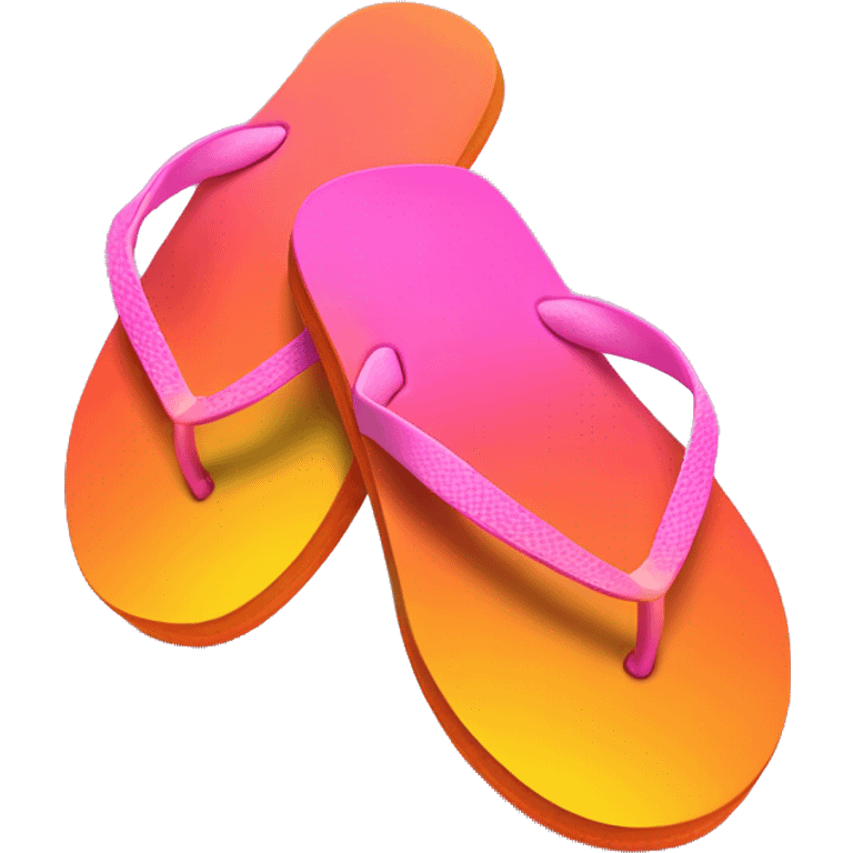 Realistic orange yellow pink gradient pair of summer flip flops isolated. emoji