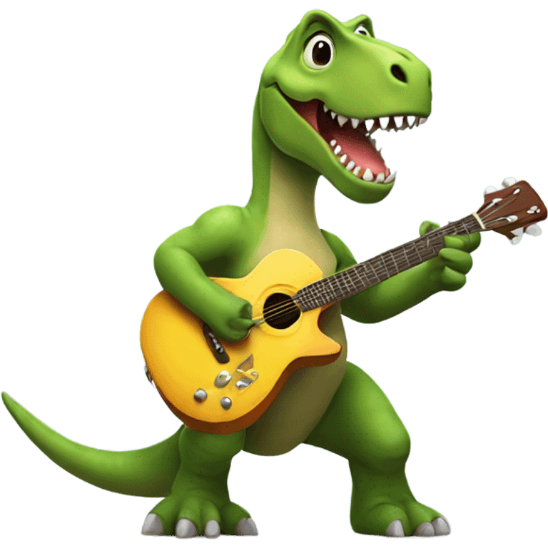 Dinosaur holding guitar emoji