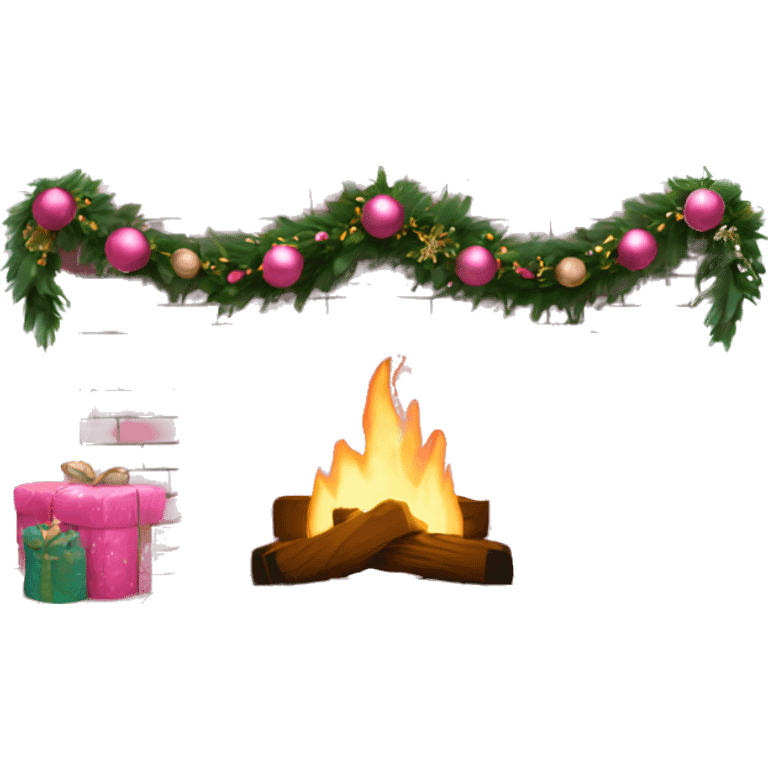 White brick fireplace with pink Christmas decor emoji