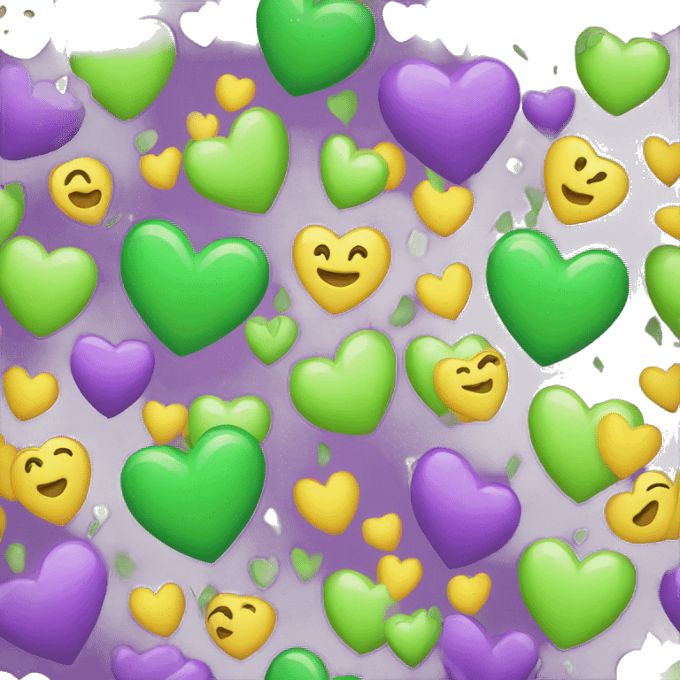 corazón verde,amarillo y morado emoji