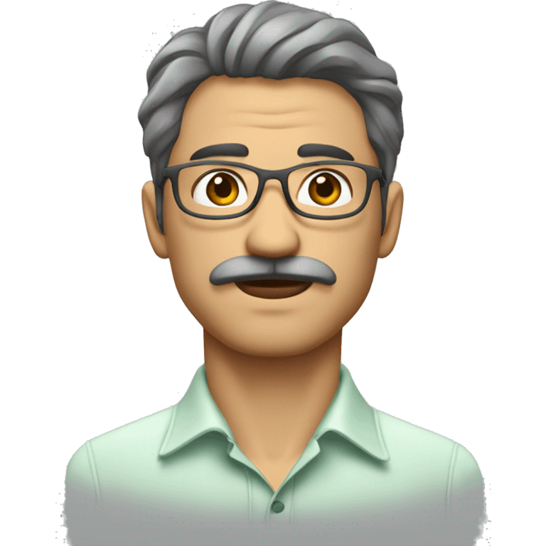 hombre sin bigote con cabello corto, cabello color gris, camisa blanca de vestir y lentes verdes de aumento  emoji