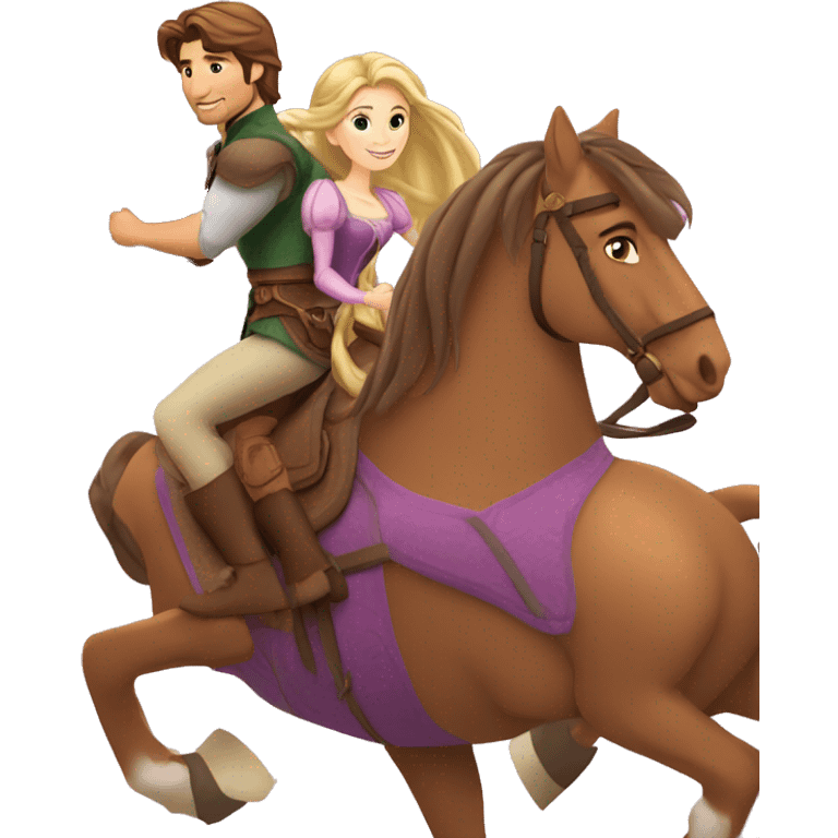 Rapunzel and Flynn Rider riding on a horse emoji