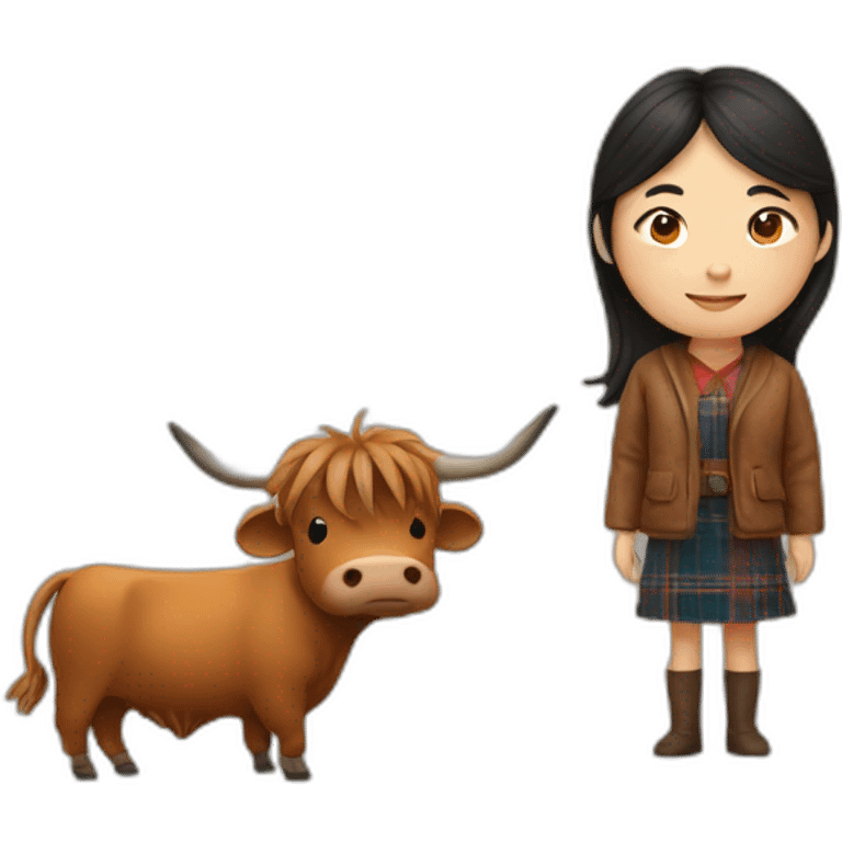 Asian woman and highland cow emoji