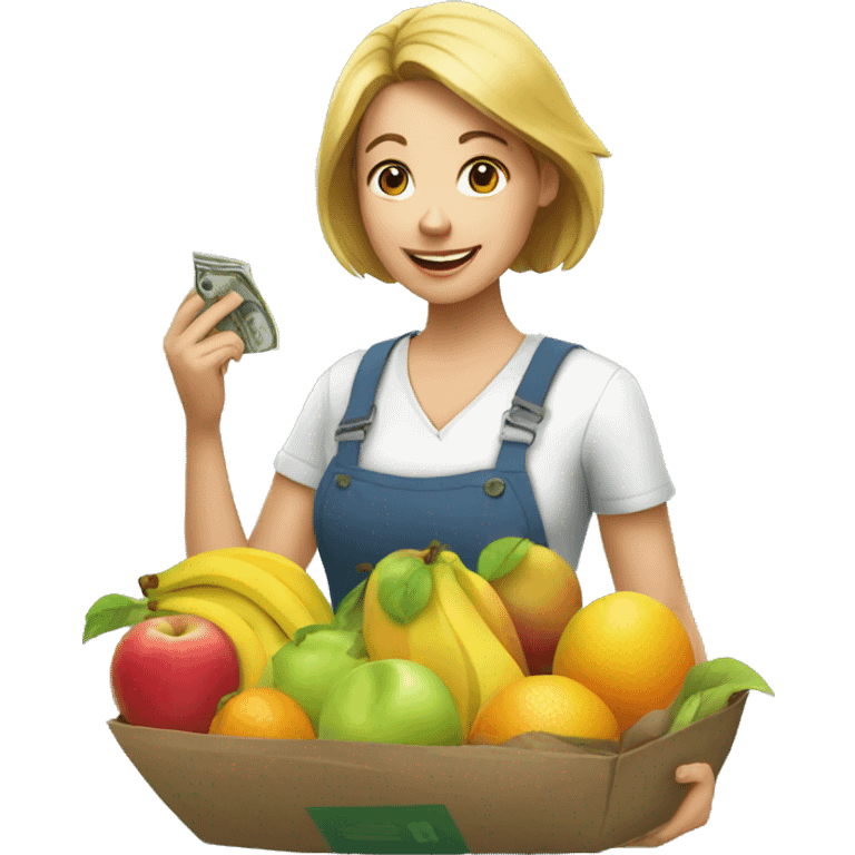 women with money in her hands buying fruit emoji