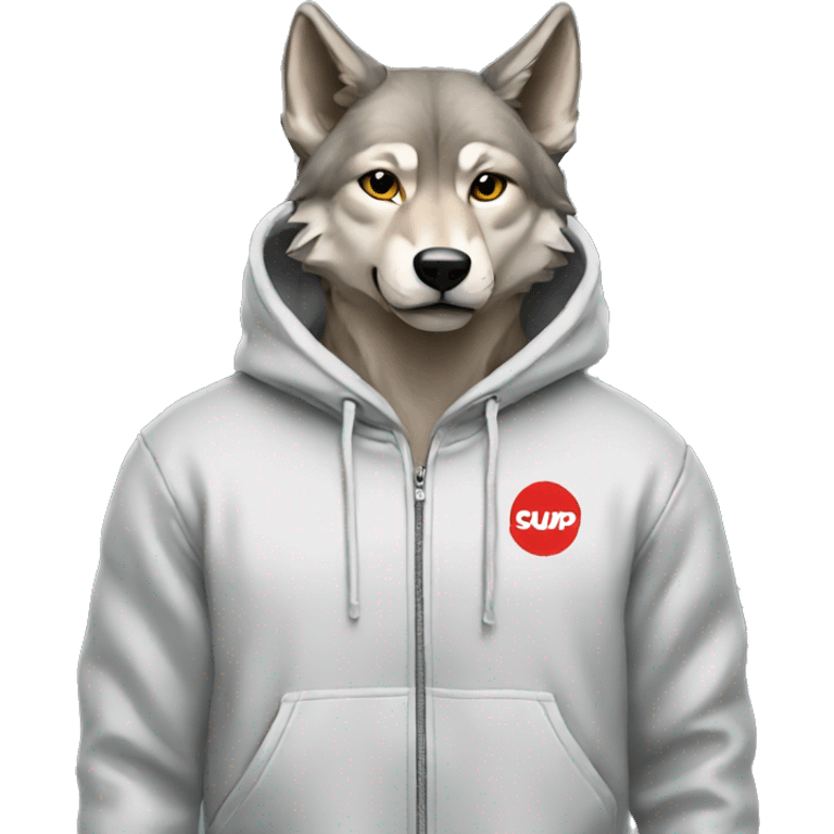 wolf wearing a supreme hoodie  emoji