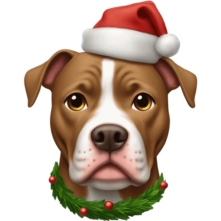 A brown pitbull with a Christmas tree hat emoji