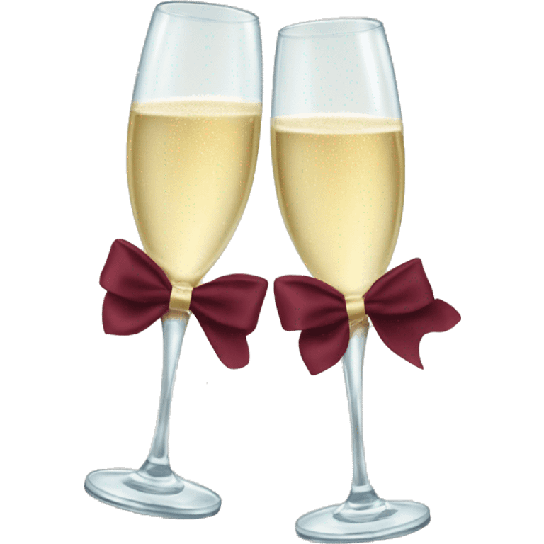 Two glasses of champagne cheering with burgundy bows emoji