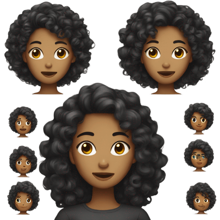 Black woman curly hair Asian eyes emoji