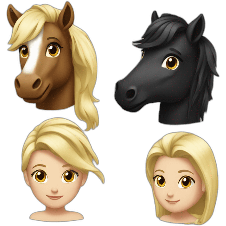 Cheval noir Crain noir et fille blonde emoji