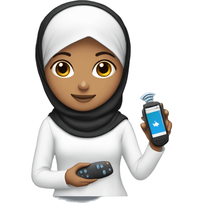 Hijabi girl holding  anki remote  emoji