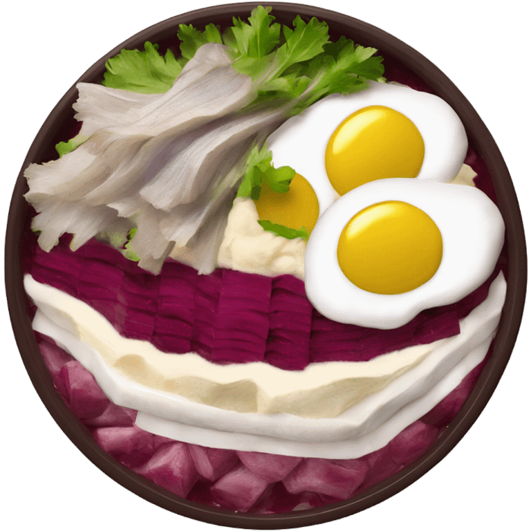 Shuba russian Layered Beet dish  with Herring and mayo emoji