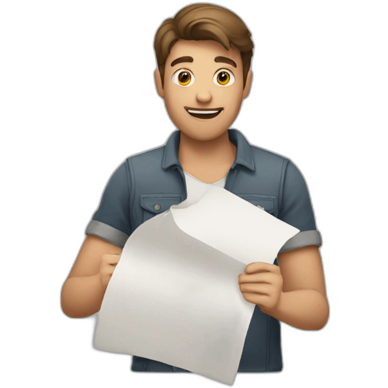 a guy holding paper with the letter A emoji