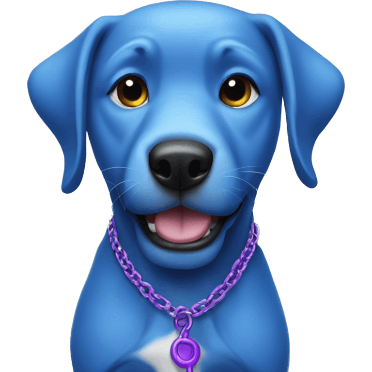 Blue dog wearing a purple chain emoji