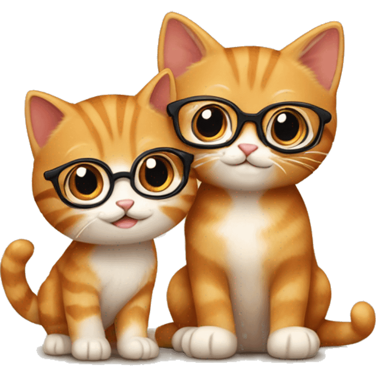 A ginger kitten (who is a girl) giving a hug to a brown kitten (who is a man), the brown kitten has glasses on emoji