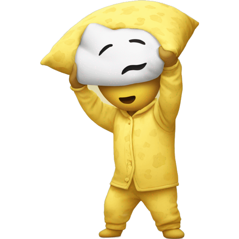 yellow man with pillow head in pajamas emoji