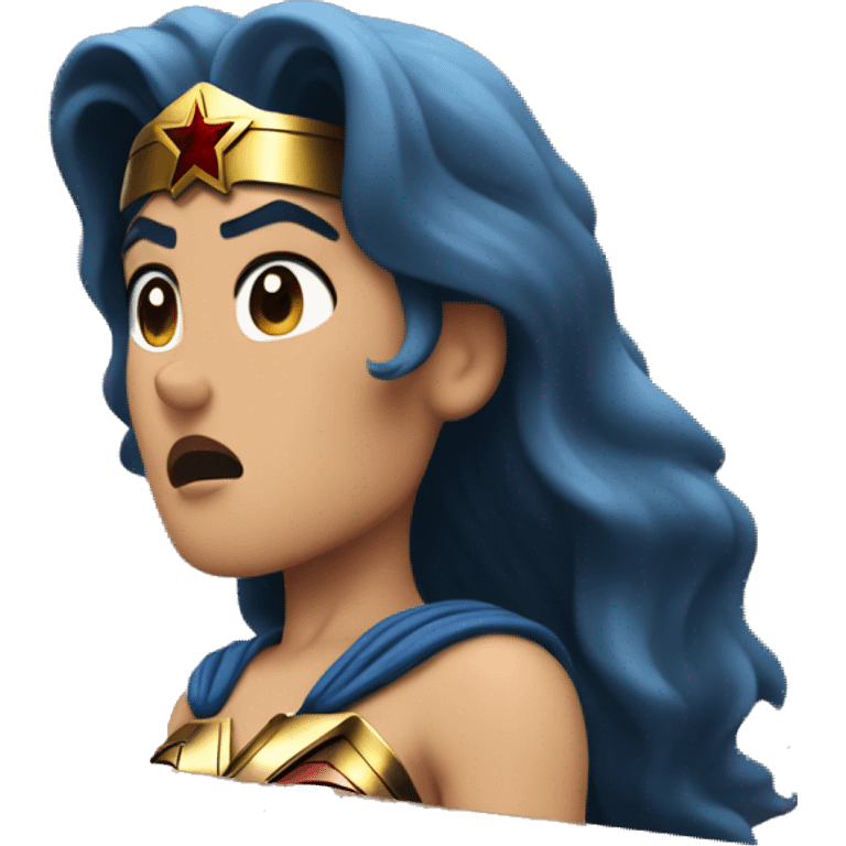 Gal godot wonder woman behind a podium giving a sad speech emoji