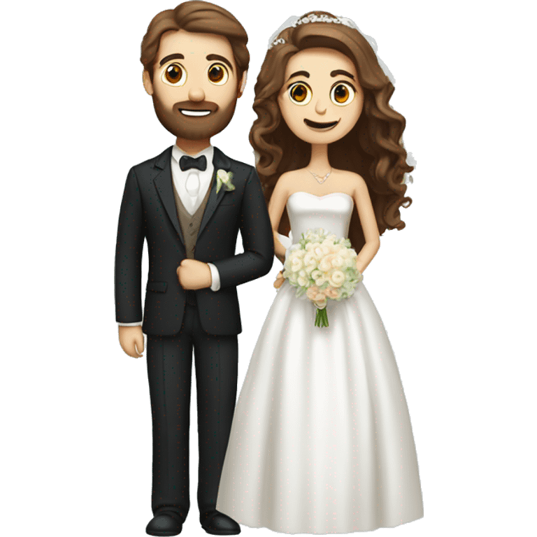 Groom with brown hair and beard and bride with long brown hair  emoji