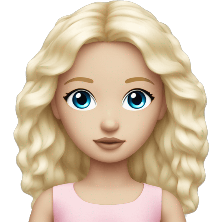 ocean blue doll eyes, blonde hair, feminine, pink, girl, angelic emoji