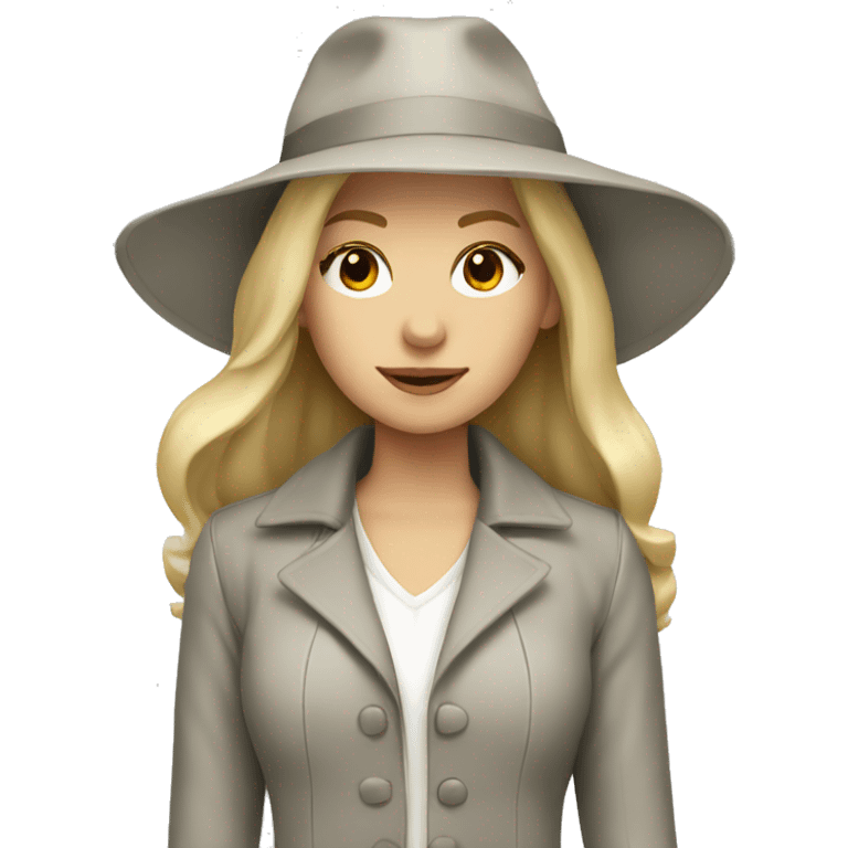 Blonde girl with beige hat and grey glass jacket emoji