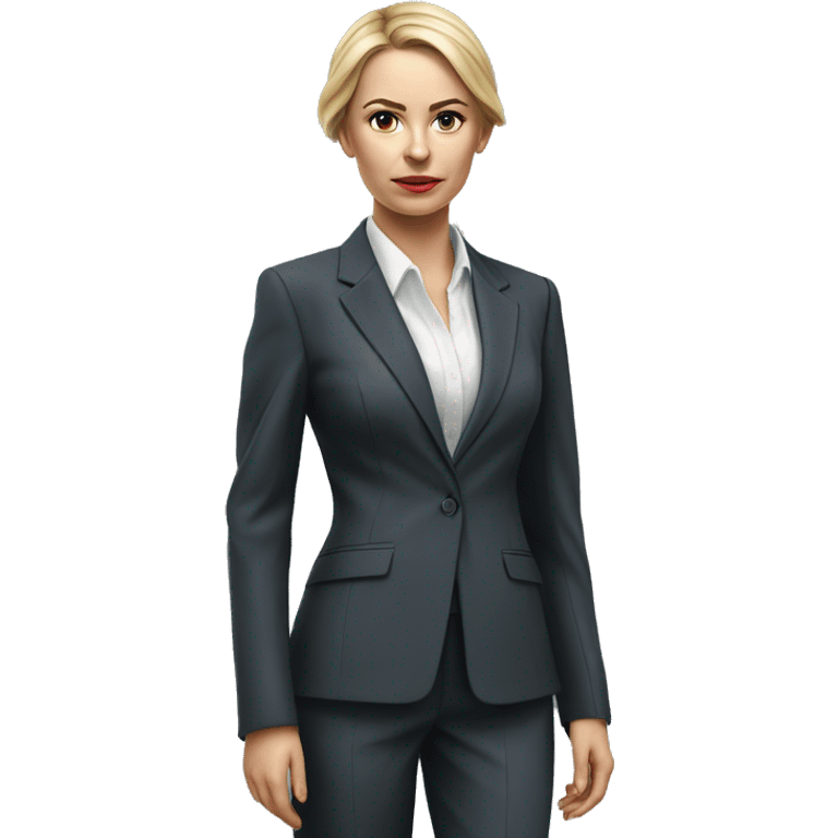 Russian woman full length in suit photorealistic serious emoji