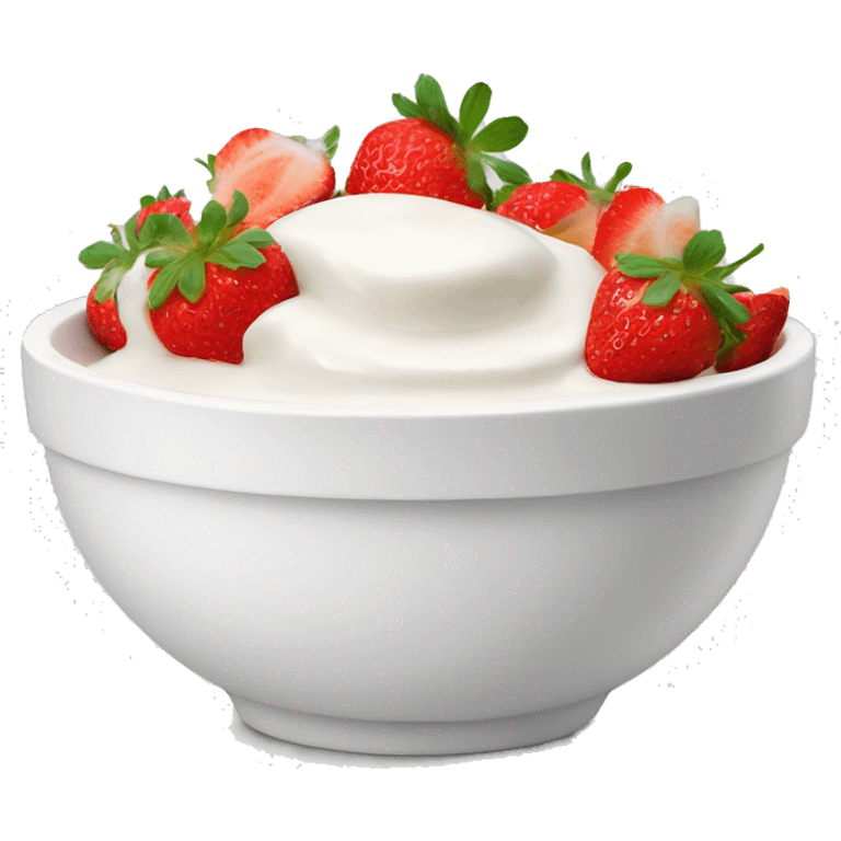 White bowl with yogurt and strawberries on top  emoji