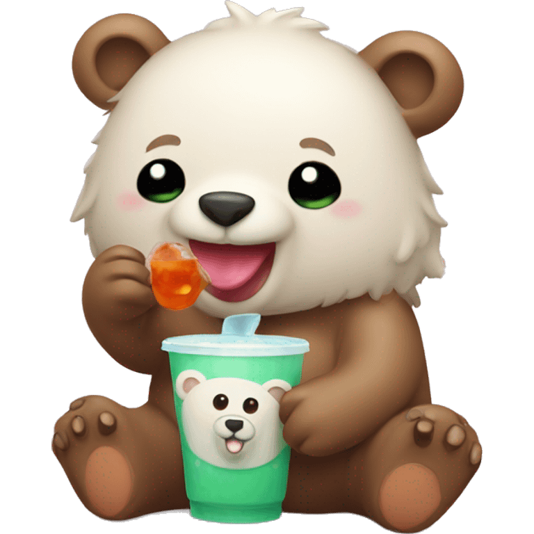 A  cute bear drinking boba emoji