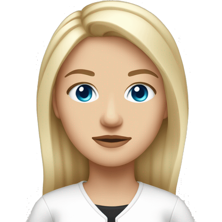 An adult slavic girl with blue eyes, fair skin, straight streaked hair, blonde, arrows on her eyes, dressed in a white T-shirt and a black jacket. emoji