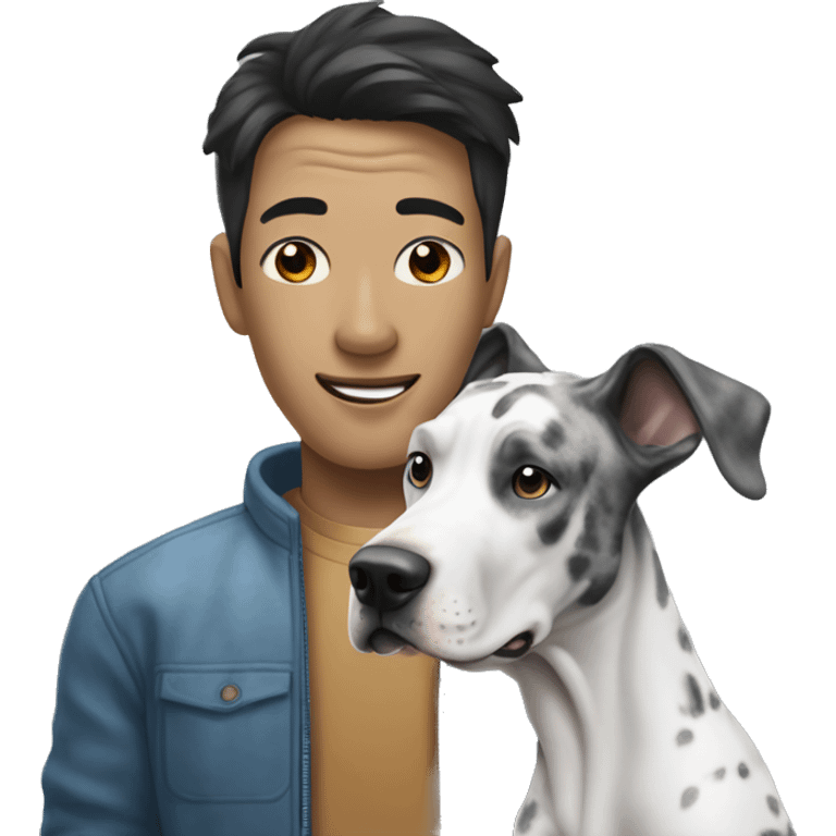 Asian man next to blue Merle great dane emoji