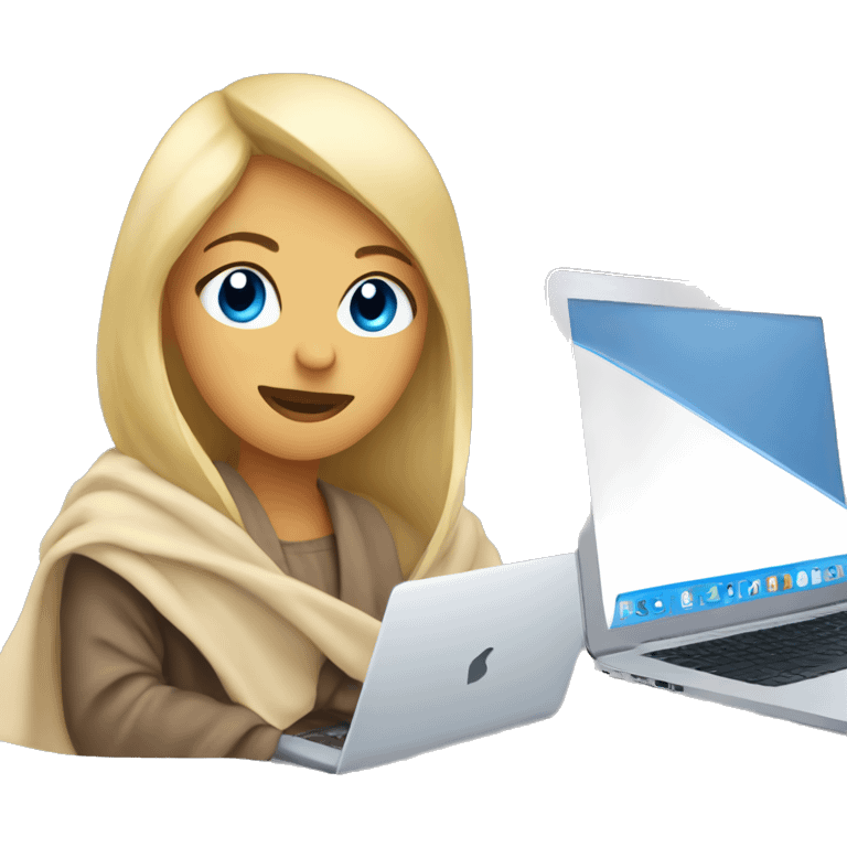 Blonde girl with blue eyes wrapped in blanket on laptop  emoji