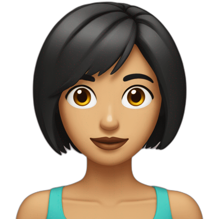 Chica morena con corte Bob y ojos achinados emoji