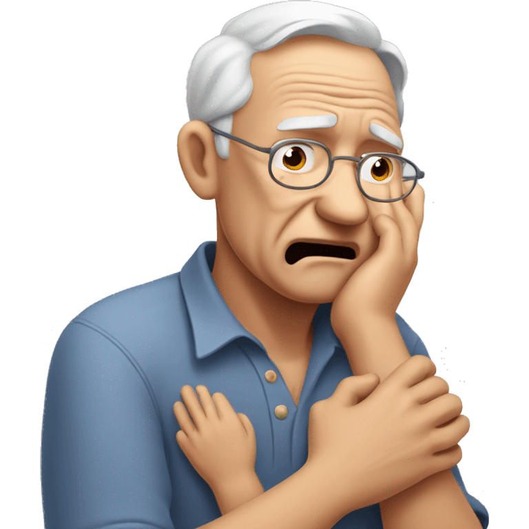 grandpa crying while holding his hand to his chest while the family starts to worry emoji