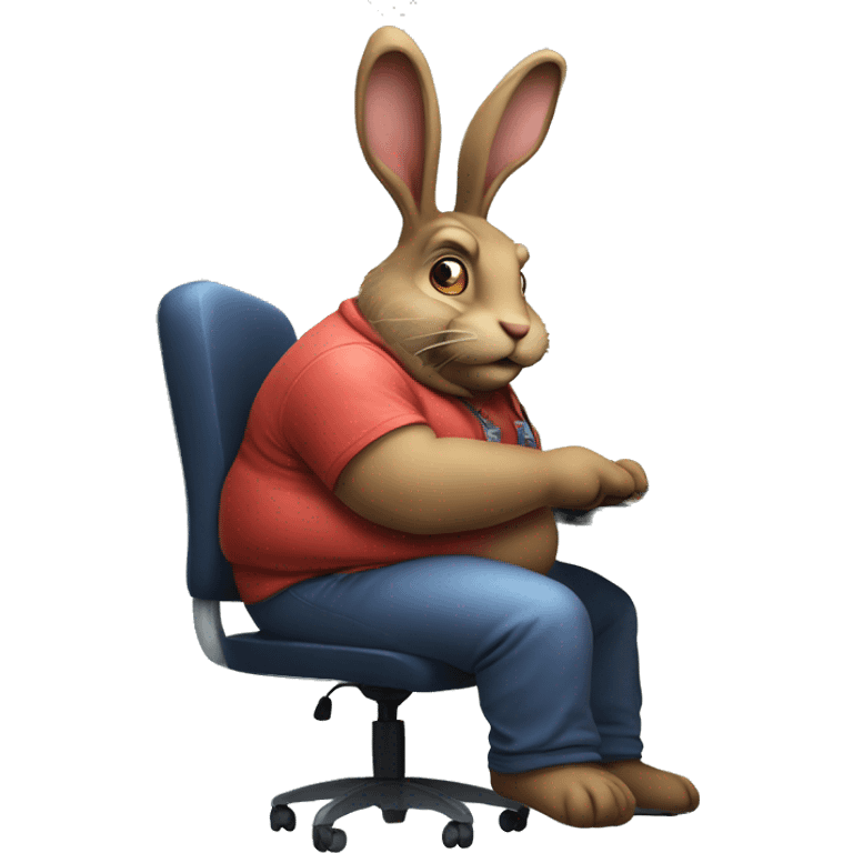 A fat and stupid hare playing computer game emoji