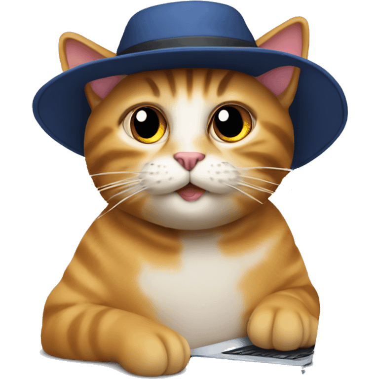 A cat with a hat is sitting and typing on the computer emoji